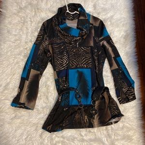 Gorgeous Laura Teal & Brown long Sleeve Top